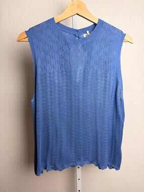 Grace Karin Women’s Knit Two Piece Skirt Set Blue Pointelle Sleeveless Top XL